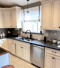 Modern Farmhouse Roman Shades CUSTOM size gray stripe roman shades check kitchen window shades offwhite linen grey trim band gray curtains