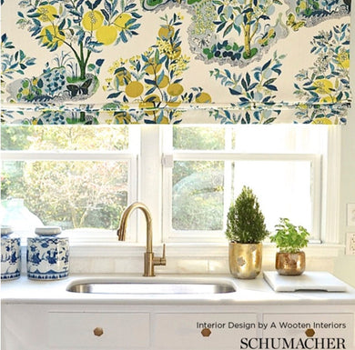 ROMAN SHADES CUSTOM Schumacher Citrus Garden window shade valence kitchen valance citrus garden primary or pool lemons oranges bright yellow