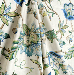 Blue green curtains jacobean curtains floral curtains flower drape curtains custom curtain panel pleated grommet clip ring damask blue print