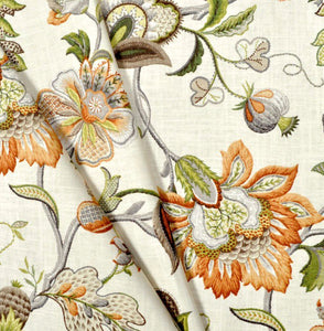 IMMEDIATE SHIP Jacobean curtains green orange beige curtains floral curtains ivory flower drape curtains custom curtain panel bed