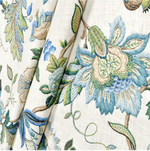 Blue green curtains jacobean curtains floral curtains flower drape curtains custom curtain panel pleated grommet clip ring damask blue print