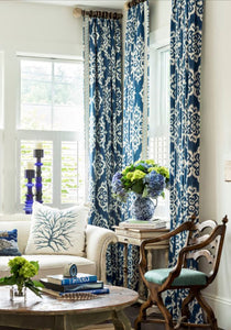 IMMEDIATE SHIP PAIR Blue Ikat curtains blue white curtains denim drapes curtains custom designer curtain panel dining extra long medium blue