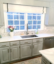 Modern Farmhouse Roman Shades CUSTOM size gray stripe roman shades check kitchen window shades offwhite linen grey trim band gray curtains