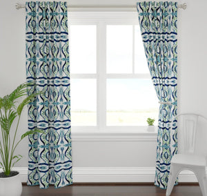 Blue green curtains navy teal white curtains blue green ikat drapes curtains navy green curtains navy curtains long extra wide portobello