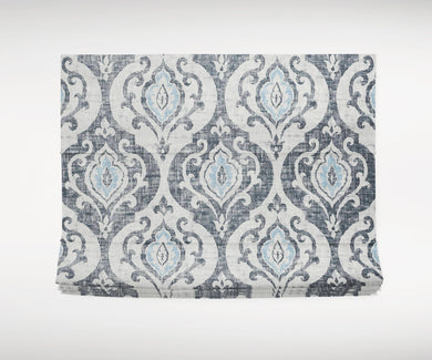 Slate and blue roman shade medallion CUSTOM size gray grey and blue roman shades bathroom slate grey roman shade cordless blue and gray