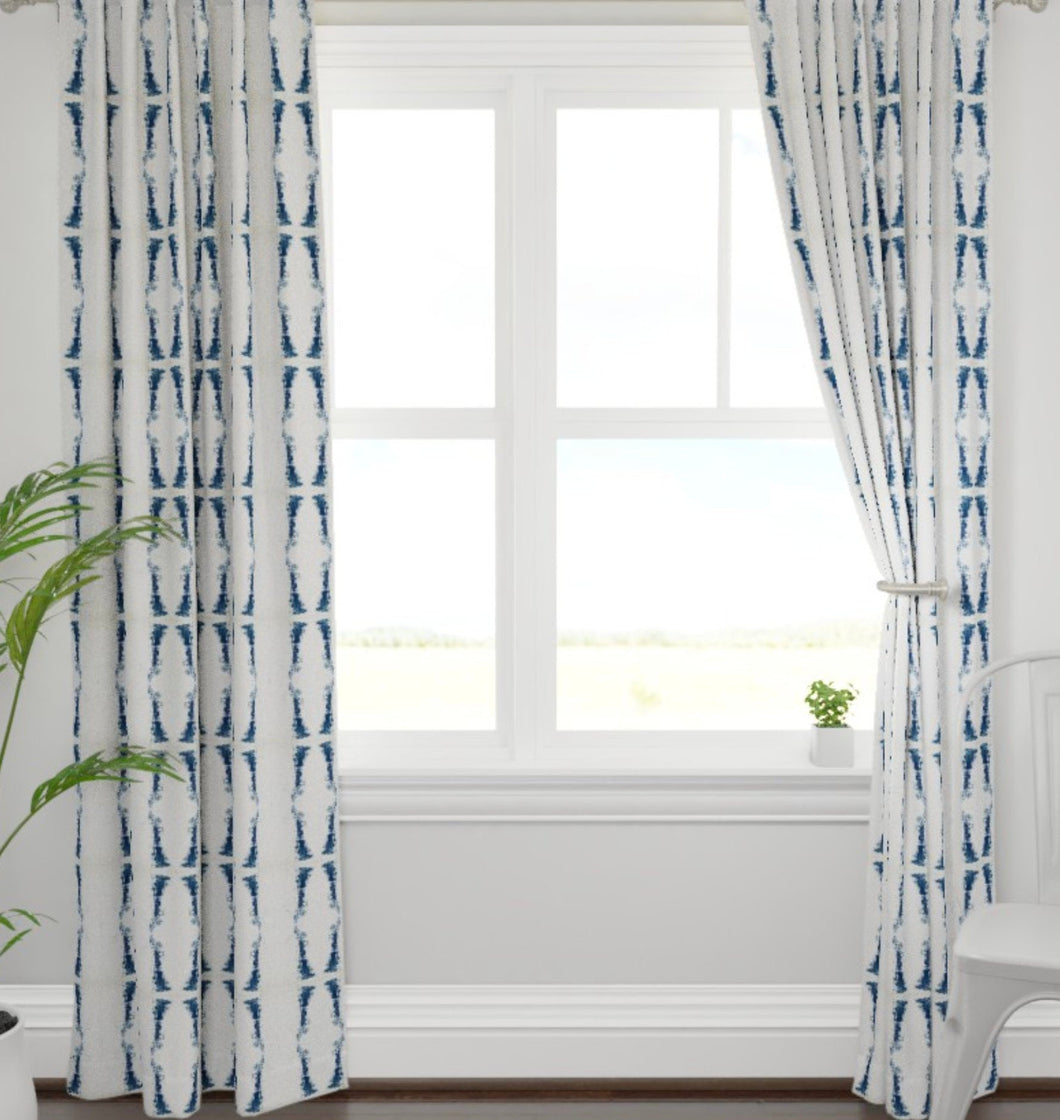 NAVY curtains dark blue and white drapes navy ikat curtains navy ikat drapes navy white window treatments dining room curtains