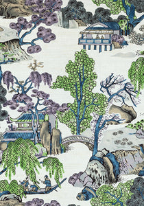 Blue Green Curtains Thibaut Curtains Large Floral curtains Asian Scenic thibaut drapes drapery extra long custom size extra wide oriental