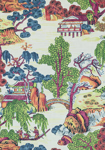 Blue Green Curtains Thibaut Curtains Large Floral curtains Asian Scenic thibaut drapes drapery extra long custom size extra wide oriental