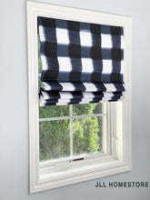 Modern Farmhouse Roman Shades QUICK SHIP buffalo plaid roman shades navy check kitchen window shades gingham roman shades black check window