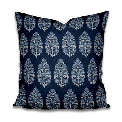 QUICK SHIP Designer Indigo Indian Mughal Mudghal Flower Indian Linen India Thistle Flower Navy Tansy Block Print Fine Textiles Kashmir Kime