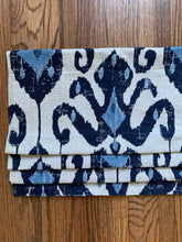 Faux Roman shades blue ikat QUICK SHIP faux roman shade blue kitchen valance flat valence blue ikat window shades faux shade navy ikat shade