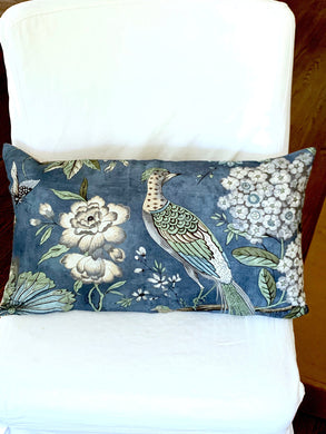 IMMEDIATE SHIP THIBAUT Villeneuve navy pillows pheasant pillow pheasant floral pheasant pillow 14x24 pillow 14x20 lumbar pillow navy floral