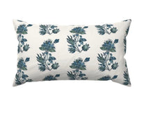 Indian Flower Blue pillow India Flower Indian Linen India Jasper Flower Lumbar Jasper Pillow Tansy Block Print Fine Textiles Kashmir Kime