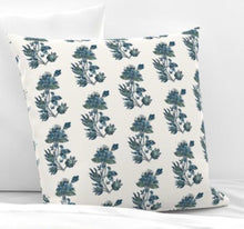 Indian Flower Blue pillow India Flower Indian Linen India Jasper Flower Lumbar Jasper Pillow Tansy Block Print Fine Textiles Kashmir Kime