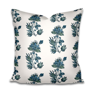 Indian Flower Blue pillow India Flower Indian Linen India Jasper Flower Lumbar Jasper Pillow Tansy Block Print Fine Textiles Kashmir Kime