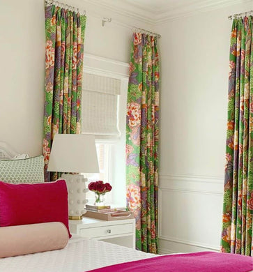 THIBAUT curtains Green Pink curtain panels thibaut drapery green chinoiserie curtains large floral curtains modern chinoiserie Honshu drapes