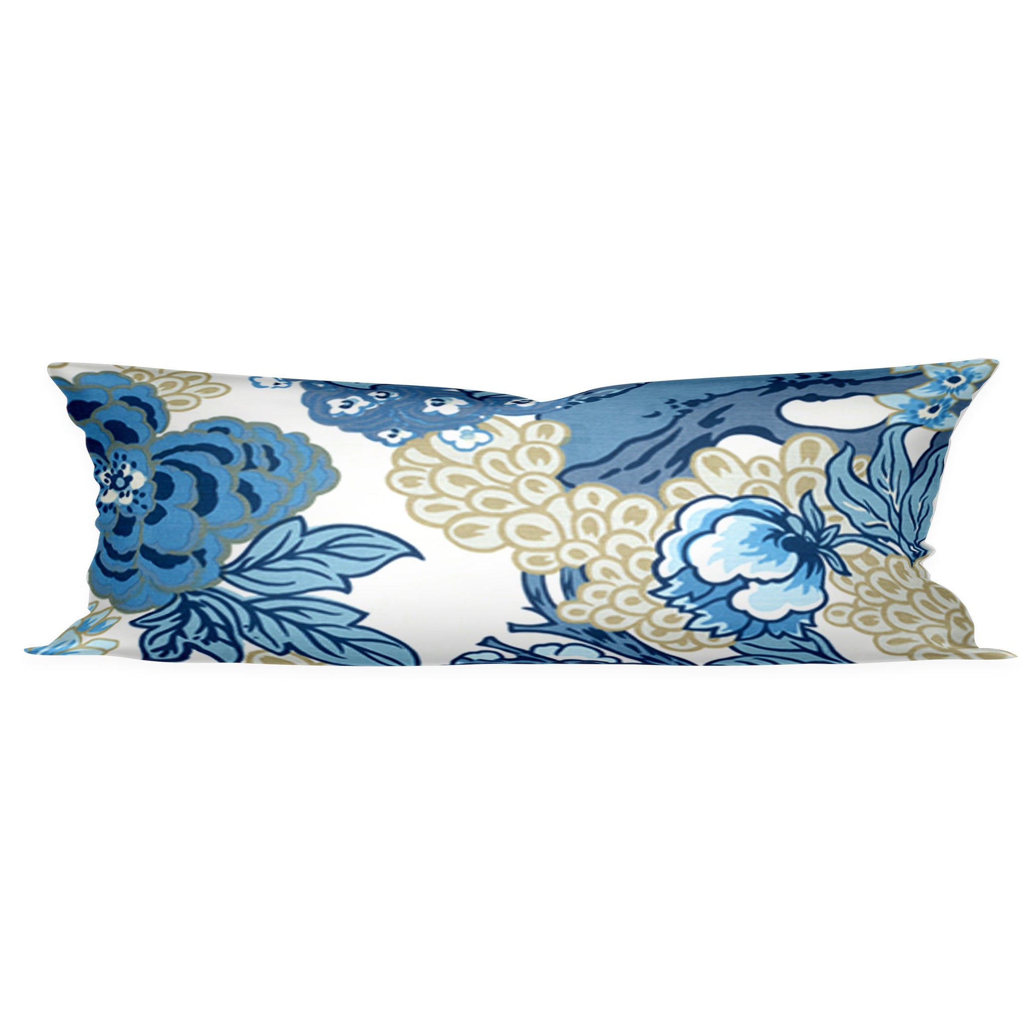 QUICK SHIP Thibaut Honshu Blue Beige 14x24 lumbar Only FEW left beige blue white pillow cover thibaut pillow blue tan white floral throw