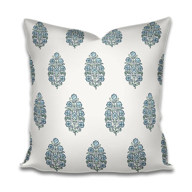 QUICK SHIP Indian Flower Blue pillow India Flower Indian Linen Jasper Flower Lumbar Jasper Tansy Block Print Fine Textiles Kashmir Kime