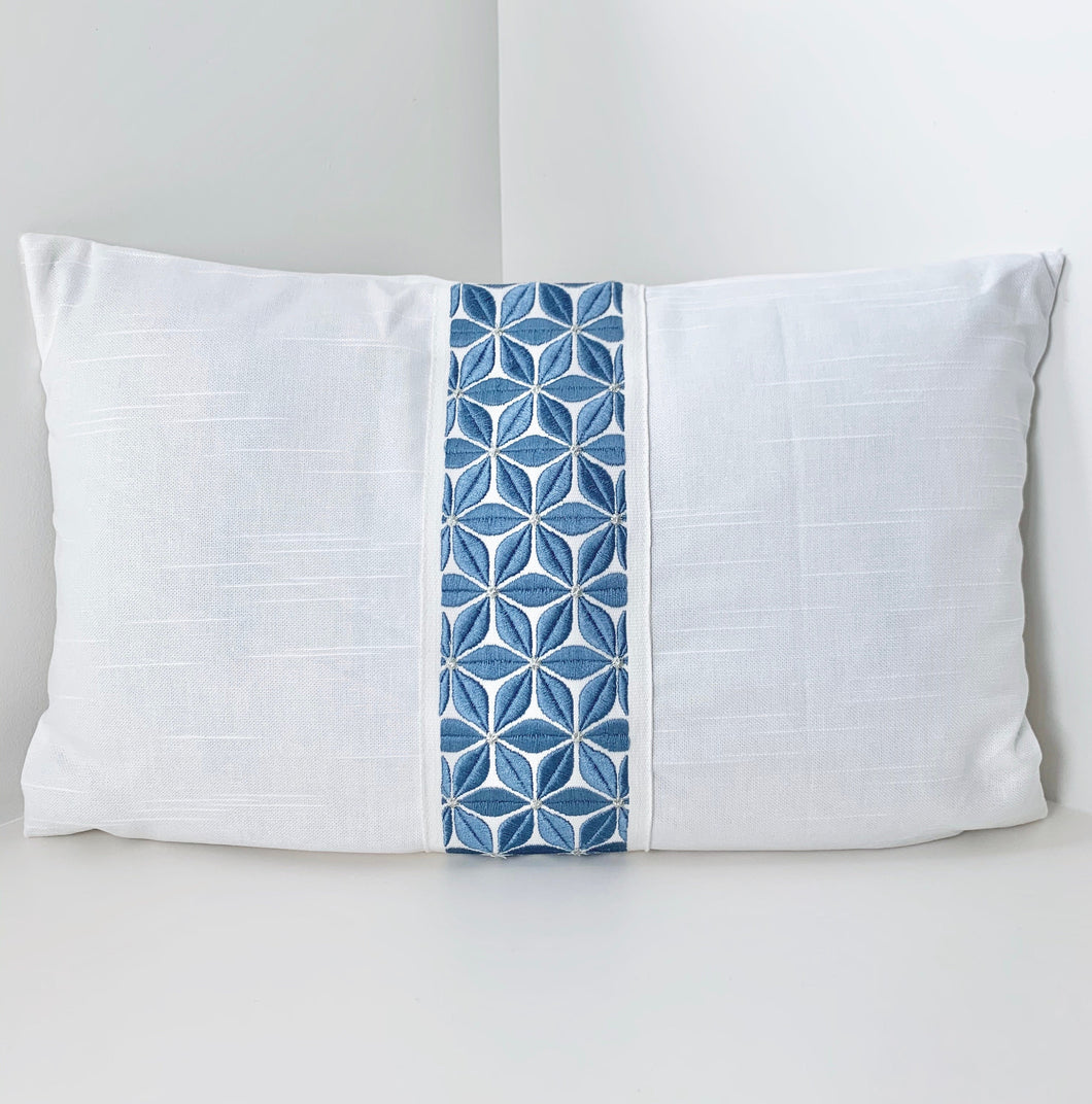 QUICK SHIP Trim Tape pillow trimmed pillow 14x20 lumbar Samuel Sons wide trim pillow embroidered trim blue trim pillow blue trim tape