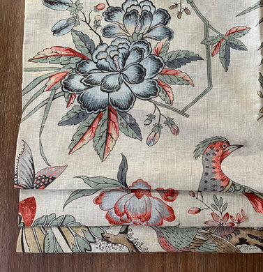 Thibaut Villeneuve Coral on Flax faux roman shade valence shade faux roman shade floral beige blush living room shade dining room shade