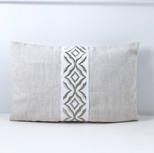 QUICK SHIP Trim Tape pillow trimmed pillow 14x20 lumbar Samuel Sons wide trim pillow embroidered trim gray trim oat linen grey trim pillow