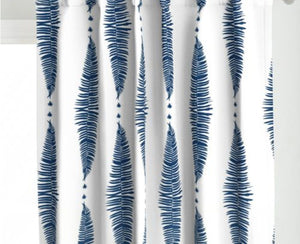 NAVY White Curtains navy blue leaf curtains dark blue ikat leaves fern print curtains living room curtains dining room white medallion