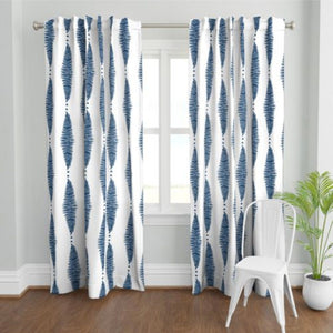 NAVY White Curtains navy blue leaf curtains dark blue ikat leaves fern print curtains living room curtains dining room white medallion