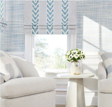 Thibaut Burton Stripe Roman Shade custom sizes all colors linen fabric shade curtains trim stripe shade window custom cordless shade aqua