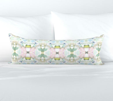 Pink green blue pillow mist blue chartreuse accent pillow chinoiserie pastel design pillow greens pinks aqua lumbar pillow 18x18 20x20 soft