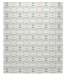 NEW SHIP Pink green blue throw blanket mist blue chartreuse accent throw fleece soft cozy chinoiserie pastel design throw accent blanket