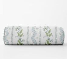 Floral Stripe round bolster blue green bolster pillow Long lumbar painterly bolster pillow blue green floral vine lumbar bed neck roll