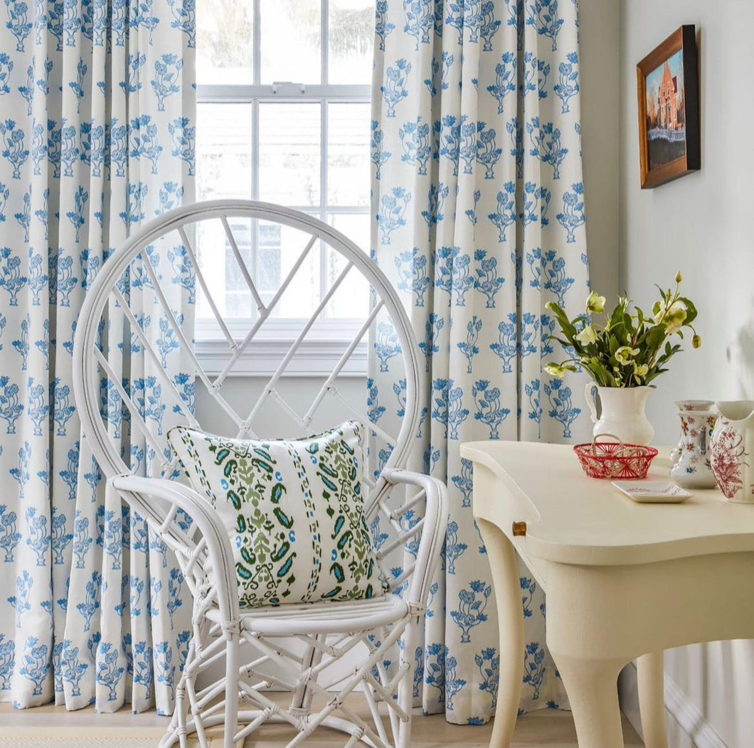 Blue and White Floral Curtains block print curtains blue linen curtain panels blue drapery chinoiserie curtains large floral curtains flower