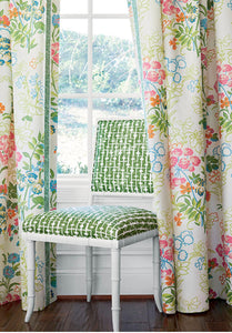 THIBAUT curtains Spring Garden floral drapes dining room curtains soft blue green and tan Brights Cream Navy Spa Blue and White