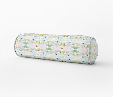 NEW Designer painterly round bolster aqua bolster pillow Long lumbar painterly bolster blush pink kaleidoscope navy lumbar bed neck roll