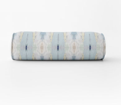 Designer painterly round bolster PALM BEACH blue pillow Long lumbar painterly bolster pillow light blue kaleidoscope lumbar bed neck roll