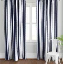 NAVY White Stripe Curtains navy blue drapes =dark blue ikat stripe print curtains living room curtains dining room bedroom navy