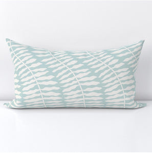 Spa blue lumbar mist color lumbar pillow pale blue green winding leaf print spa blue and cream print pillow light blue pillow seafoam green