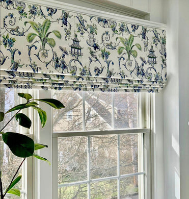 Modern toile Mandarin roman shades CUSTOM sizes blue green oriental asian window shade cordless pagoda kitchen shade urban shade boho shade