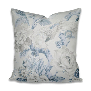 Bird floral pillow pheasant blush floral aviary seafoam green blue white soft 18x18 20x20 22x22 24x24 euro bird lumbar eucalyptus green