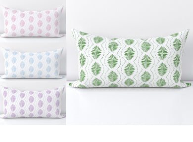 Fern Flower Ogee Lumbar pillow spring green pink powder blue all sizes block print fern