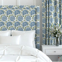 Block Print Aqua Green Roman Shade spa blue shade fabric floral vine roman shade beige blue and green shade kitchen sink shade