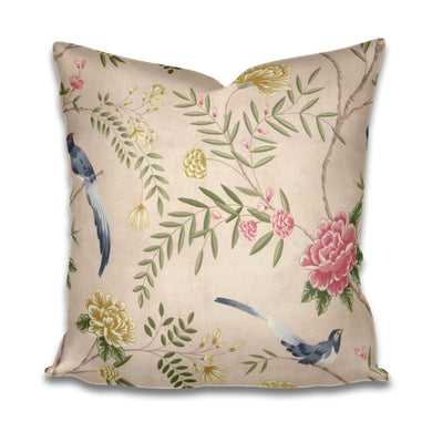 Blush Pink Botanical Pillow Blue Green Pink Botanical Pillow navy pink pillow aqua chinoiserie pillow bird garden pillow floral vine lilac