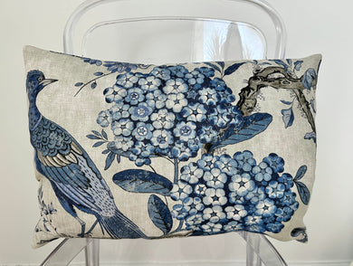 QUICK SHIP Thibaut Villeneuve Floral Pheasant blue pillows blue on flax pillow thibaut pillow villeneuve pillow anna french navy linen