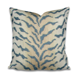 Tiger Stripe Pillow Spa Blue beige soft woven animal print blue pillow blue beige pillow tiger chenille