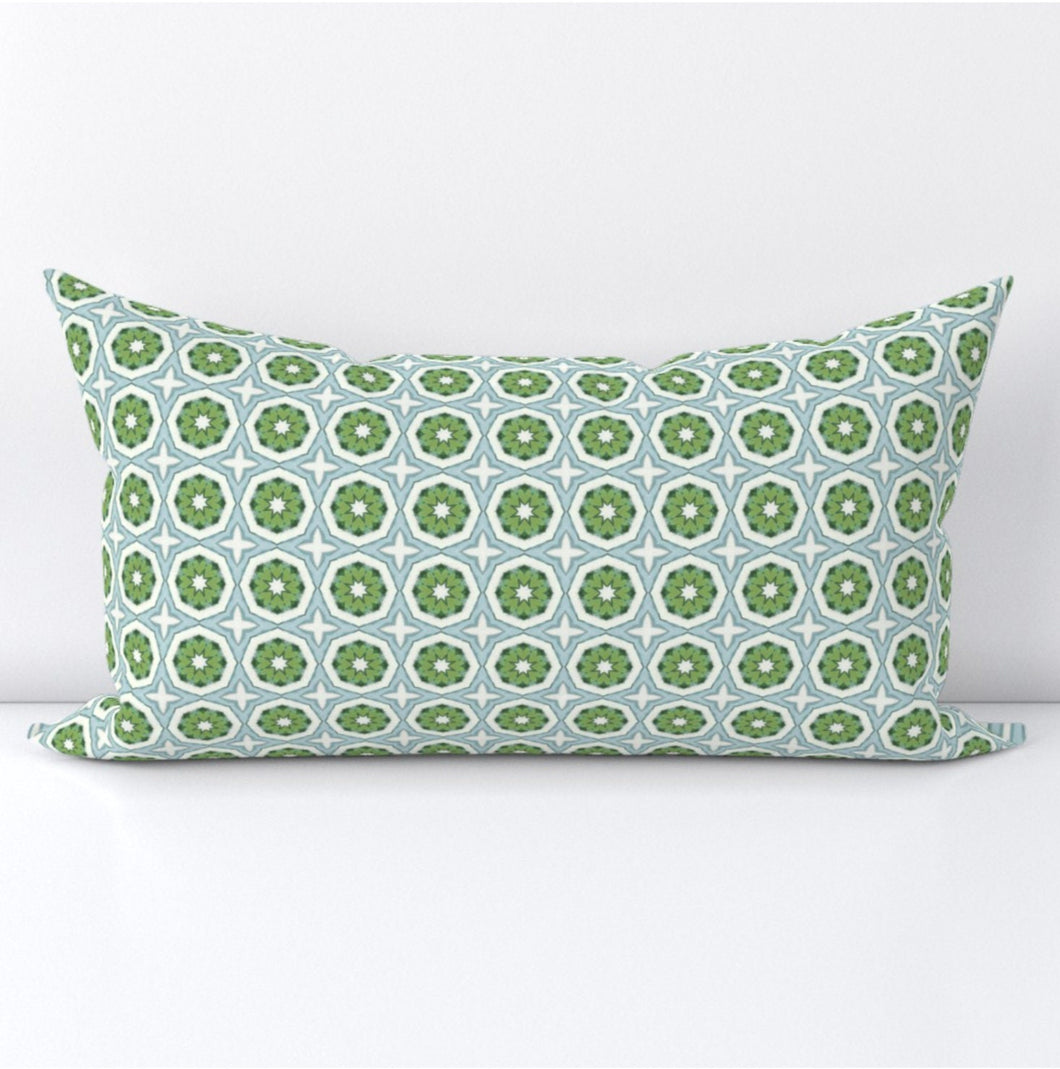 Athens Pillow Blue Green block print Pillow spa blue pillow aqua green print pillow garden pillow luna serendipity green verde fern green