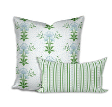 Bombay green stripe pillow block print lettuce green white linen cotton british floral UK pillow green striped block print green blue pillow