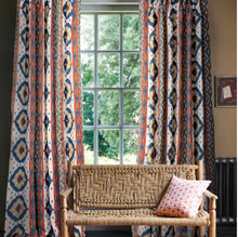 Navy Orange Ikat Curtains Indigo Curtains Large Floral curtains red blue drapes drapery extra long custom size extra wide oriental