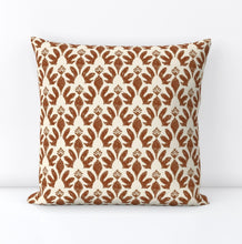 Kujani Pillow in Tobacco Rust block print on offwhite linen cotton rust colored pillow brick brown and ivory pillow exotic block print