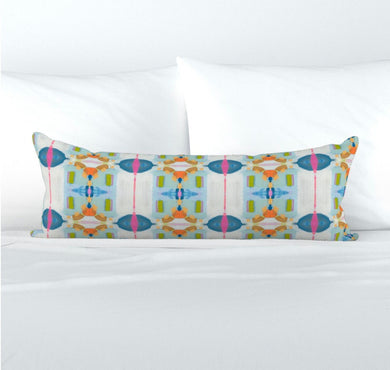 ON THE LAKE green blue orange pillow accent boho girls dorm blue whit painterly kaleidoscope soft custom sizes lumbar bolster fun bright