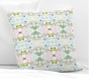 Pink green blue pillow mist blue chartreuse accent pillow chinoiserie pastel design pillow greens pinks aqua lumbar pillow 18x18 20x20 soft